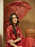 Janasya Women's Rust Cotton Blend Floral Printed Straight Kurta Set